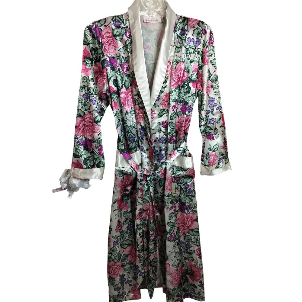 4872) Vintage Vandemere Grannycore  Multicolor Floral Self Tie Long Robe Medium?